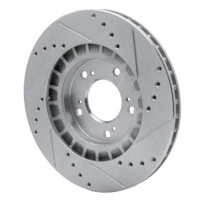 Honda S2000 Brake Rotor (1) - Front Left - R1 Concepts - Drilled & Slotted - Silver - `00-`09